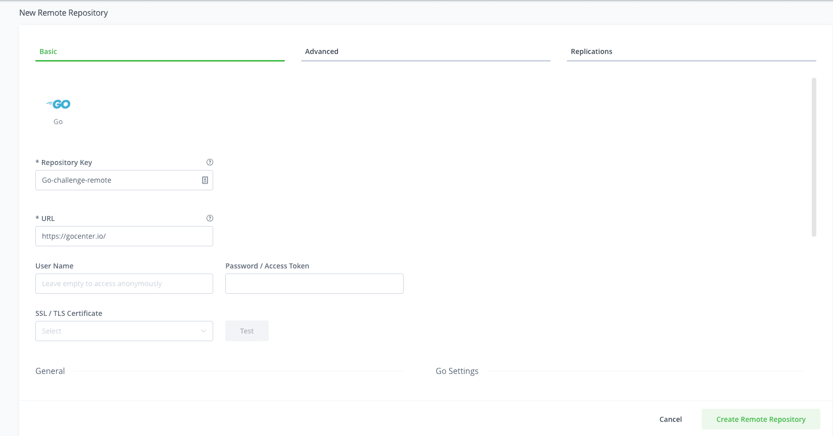 Add remote Go repository